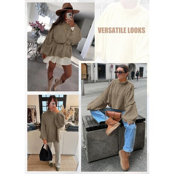 Women’s Chunky Knit Oversized Sweater Fall Winter Casual Pullover Large - Picture 5 of 6